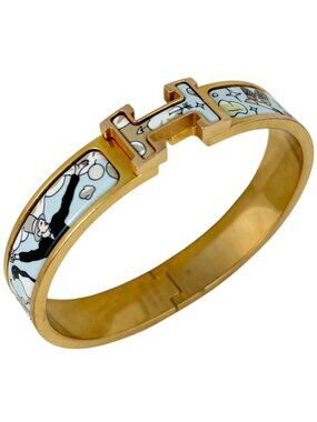Hermes Clic Enamel Bracelet Clac Bangle Gold Plated Multicolor